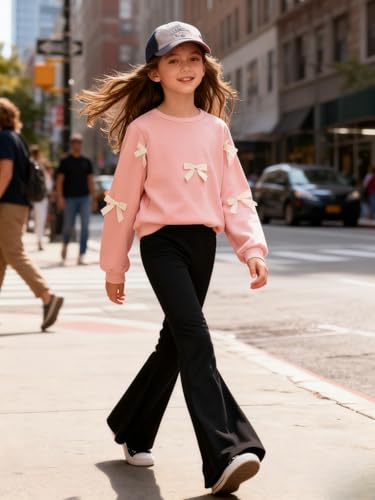 Image of Girls 2 Piece Outfits Long Sleeve Butterfly Sweatshirt & Flared Pants Fall Clothing Set Size 7-12 Years