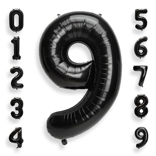 Image of AULE 40 Inch Big Black 9 Balloon Number Large Foil Helium Number Balloons 0-9 Jumbo Giant Happy 9th Birthday Party Decorations for Boy or Girl Huge Mylar Anniversary Party Supplies