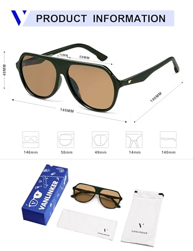 Image of VANLINKER Retro Oversized Polarized Aviator Sunglasses for Women Men Vintage 70s Big Square Aviators VL9851,Brown