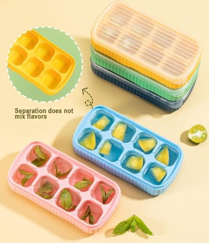 Image of Ice Cube Tray with Lids 2-Inch Large Size Silicone Flexible 8 Cavity Ice Maker for Whiskey and Cocktails, Keep Drinks Chilled (Multicolor) (3)