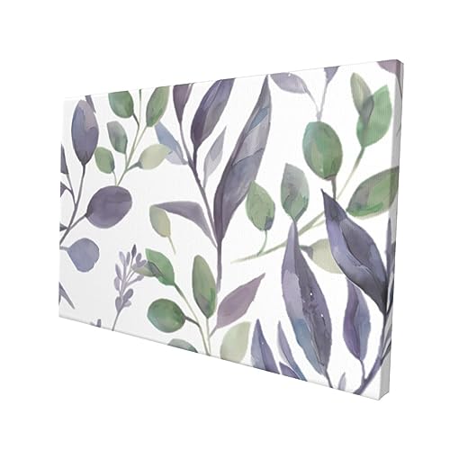 Toile murale moderne de qualité supérieure, motif feuilles vert sauge et violet - 3