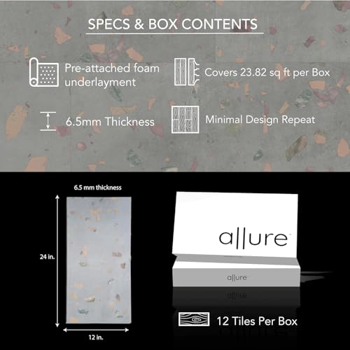 Image of Allure Luxury Vinyl Tile Flooring, 22 Mil Wear Layer, Ultima Comfit Terrazzo 12 inch x 24 inch, 6.5 mm Thick Vinyl Tiles with Click and Lock Installation, 12 Boxes 282.72 sq ft.