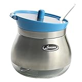 Newness Clear Glass, Stainless Steel and Plastic Sugar Bowl with Lid and Sugar Spoon for Home and Kitchen, 9.4 Ounces(280 Milliliter), Blue