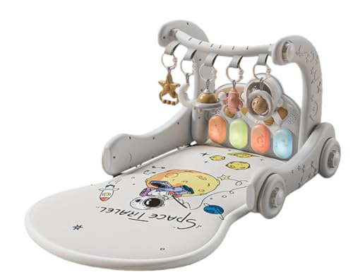 Sailozai ベビージム、ペダルピアノ、多機能、マット付き、4in1、歩行器、おもちゃ、教育ゲーム、感覚刺激 (グレー,5-in-1(ビルディングテーブル))