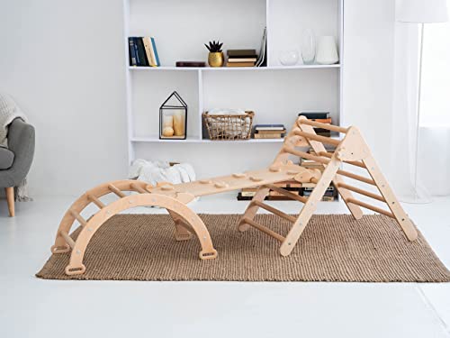 WoodandHearts Juego de artículos Montessori - Triángulo Plegable - Arco de Escalada - Escalador Escalera Slide - Madera Natural (tamaño estándar) Cover