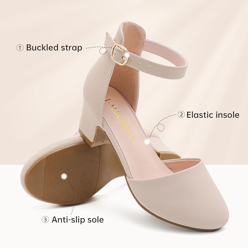 Girls Dress Shoes Closed Toe Chunky High Heels Ankle Strap Wedding Party Pump Shoes - Image 7