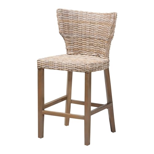 Butaco moderno bohemio Bali & Pari Enver de ratán kubu gris y madera de caoba miniatura 1