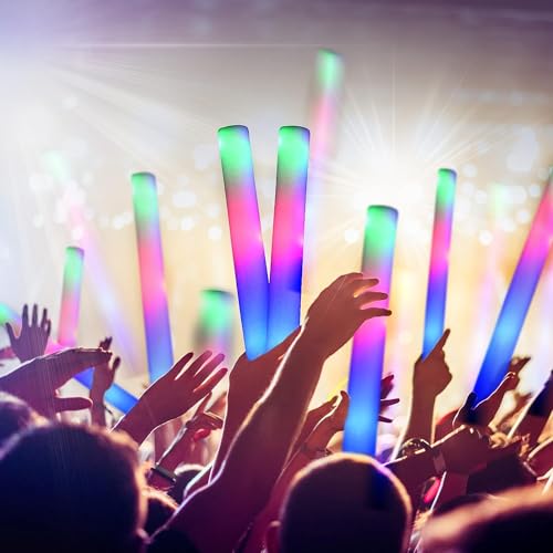 Wanna Party Light Up LED Foam Stick for Dancing/Concerts and Sporting Events or Cheer Up Sticks 16" Reusable Foam Light Sticks 3 Mode Multicolor Bulk Glow Sticks for Weddings, Parties, and Dancing