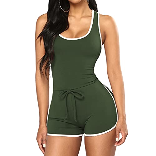 Womens Sexy Sleeveless Jumpsuit Rompers Scoop Neck Tank Top Short Rompers Summer One Piece Active Bodysuit Catsuit (X-Large, Green)
