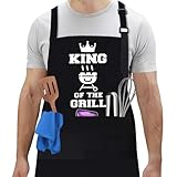 flintronic Delantales de Barbacoa para Hombre, Delantales de Cocina con Correa para el Cuello Ajustable, Impermeable Chef Delantal con 3 Bolsillos, Delantal de Trabajo Práctico para Cocina, Jardinero