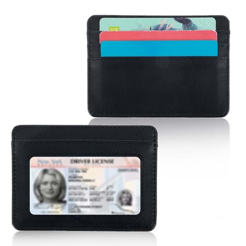 Ouligay 2Pcs Slim Credit Card Wallet for Men Women Thin Slim Credit Card Holder PU Leather RFID Blocking Pocket Mini Small Wallet with ID Window3