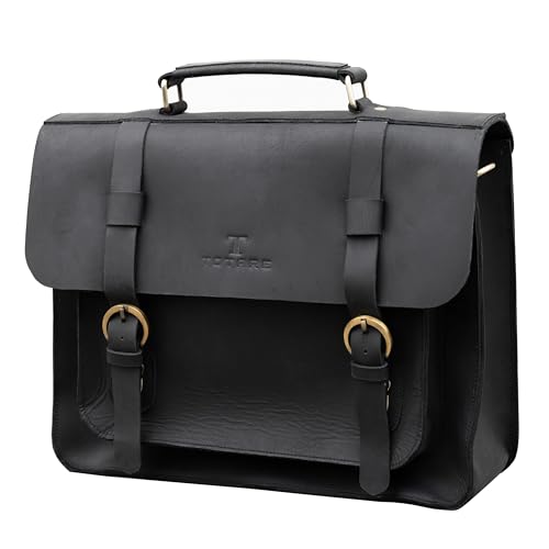 Amalfi Vintage Leather Messenger Bag For Women and Men, Fits 13 inch Laptop, Genuine Leather Briefcase, Black2