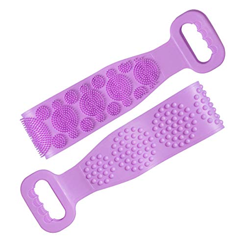 Silicone Body Scrubber, Back Scrubber for Shower, Exfoliating Long Brush Bath Body Scrub Cleaning Washer Strap for Men Women, Easy to Clean, Eco Friendly, Comfortable Massage -Purple