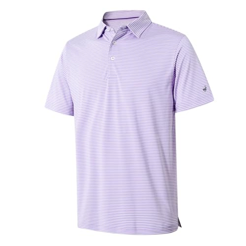 Image of Mens Golf Shirt Moisture Wicking Dry Fit Performance Sport Short Sleeve Striped Golf Polo Shirts for Men