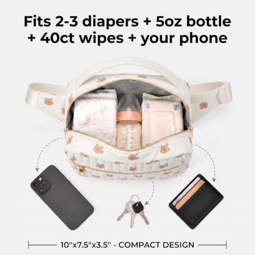 Image of printe Small Diaper Bag 10 inchx7.5 inchx3.5 inch for Travel, Crossbody Fanny Pack with Wipes Pocket & Portable Changing Pad, Stroller Waist Bag, Lightweight Tote for Day Trips (White Print, Large)