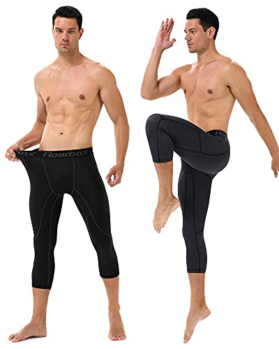 Roadbox Mens 3/4 Compression Pants With Pockets Running Workout Baseketball Base Layer Legging Tights #TOP1