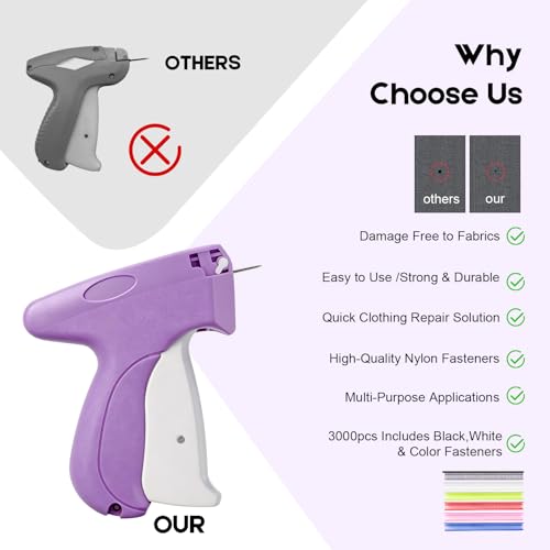 Image of Stitch Gun for Clothes, Handheld Quick Clothing Fixer | 3000 Fasteners (1000 Black /1000 White /1000 Color) + 6 Needles, for Quick Clothing Repairs, Retail Tagging, and Fabric Crafts