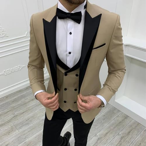 3 Piece Men's Tuxedo Suit One Button Slim Fit Suit for Men Jacket Double Breasted Vest Pants Set Wedding Prom Dinner4