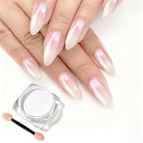 White Pearl Chrome Nail Powder, Iridescent Aurora Chrome Powder Metallic Mirror Effect, Pearlescent Mermaid Dip Powder Nail Art Decoration, Chrome Powder for Nails, Nail Charms, 3g(300+ Nails)