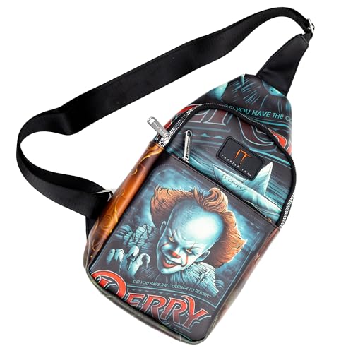 Warner Bros. Horror Movies Vegan Leather Crossbody Sling Bag, It Chapter Two Pennywise Derry Circus Pose, 7" x 14"2