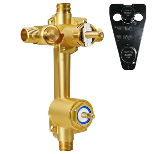 2551 Shower Valve Replacement for Posi Temp Valve, 4-Port 1/2 Inch Universal Connection, Built-In 3-Function Transfer Valve Brass Construction for Double Handle Trim Setups