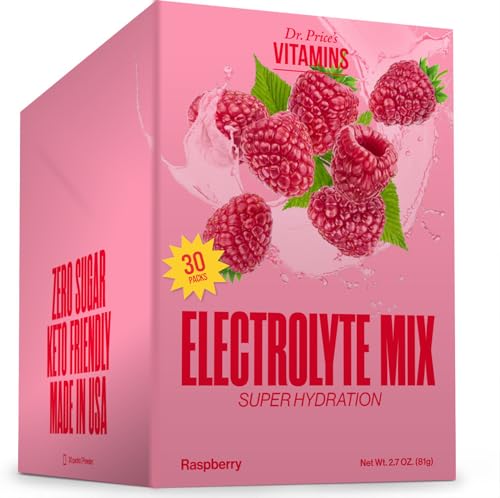 Image of Dr. Price’s Electrolyte Mix | Sugar-Free Hydration Powder with 72+ Trace Minerals | No Sugar, Fast-Dissolving Electrolytes Powder Packets | Raspberry (30 Packs)