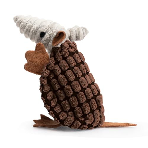Image of Hollypet Plush Dog Squeaky Toy Stuffed Armadillo Animal Pet Puppy Chew Toys with Clean Teeth for Small Medium Large All Breed Sizes Dogs, Brown, 6 in