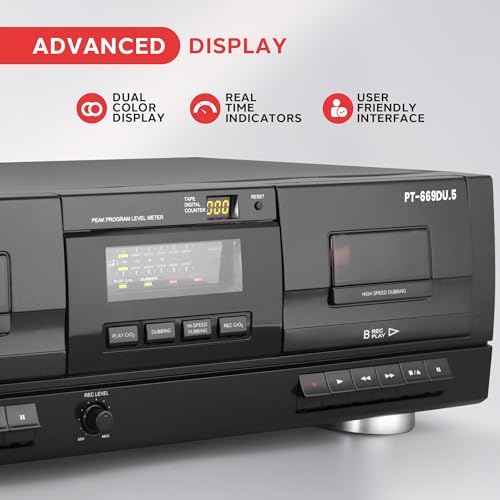 image for PyleUsa Dual Stereo Cassette Tape Deck-Double Cassette Recorder w/ MP3