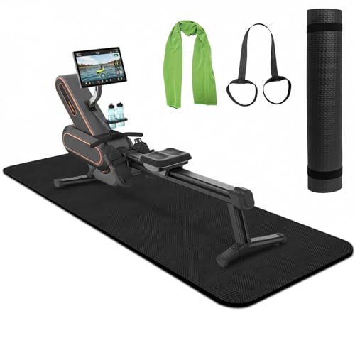 Rowing Machine Mat 96' x 28' With Sports Towel and Strap,Treadmill Mat Compatible with Peloton Bike, Row & Concept 2 Rowing Machine,Exercise Bike,Gym Exercise Fitness Equipment