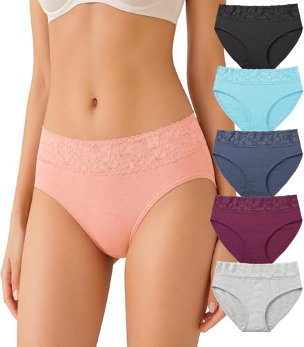 Image of NICSY Womens Underwear Cotton Bikini Panties Lace Soft Hipster Panty Ladies Stretch Full Girls Briefs (Multicolor)