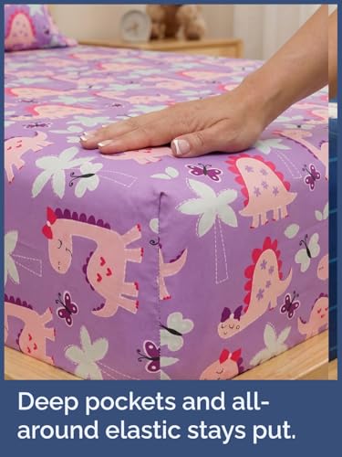 Image of Kids Twin Size Pink Dinos Bed Sheets - 3 Piece Kids Pink Dinos Sheet Set | Pink Dinos Themed Bedding, Ultra-Soft, Cute & Cozy, Breathable & Machine Washable, Bed Set for Boys, Girls & Teens & Cooling