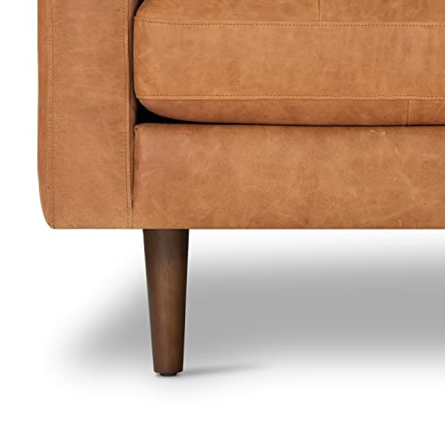Poly & Bark Napa Leather Couch – 88.5-Inch Leather Sofa With Tufted Back - Full Grain Leather Couch With Feather-Down Topper On Seating Surfaces – Pure-Aniline Italian Leather – Cognac Tan #TOP7