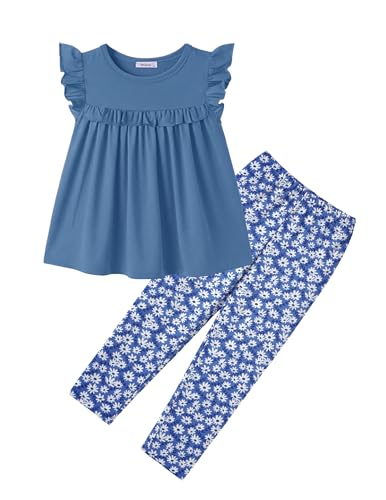Image of Arshiner Toddler Girls 2-Piece Outfits Ruffle Sleeve Tee & Elastic Waist Pants Kids Summer Clothing Set For 2-10 Years