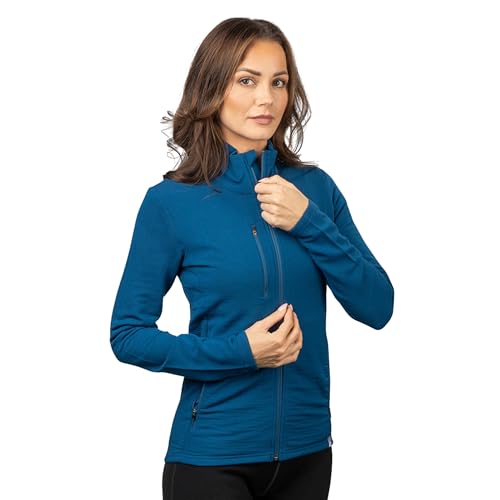 ALPIN LOACKER Merino Jacke Damen 270 g/m² I Merinowolle Fleecejacke atmungsaktiv I Wolljacke für Outdoor und Freizeit, Blau L