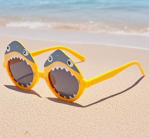 Quzyllic Kinder Sonnenbrille,4 Stück Lustige Party Sonnenbrille Set,Hawaiianische Brille,Brille Partybrille,Brille Hai Form mit UV-Schutz,für Ferien Strand Freien Sommer Sport