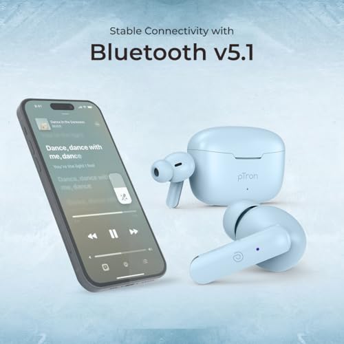Image of pTron Basspods P81 in-Ear Wireless Earbuds, Pristine Sound, 32Hrs Playtime, Clear Calls TWS Earbuds, Bluetooth V5.1 Headphone, Type-C Fast Charging, Voice Assist & IPX4 Water Resistant (Powder Blue)