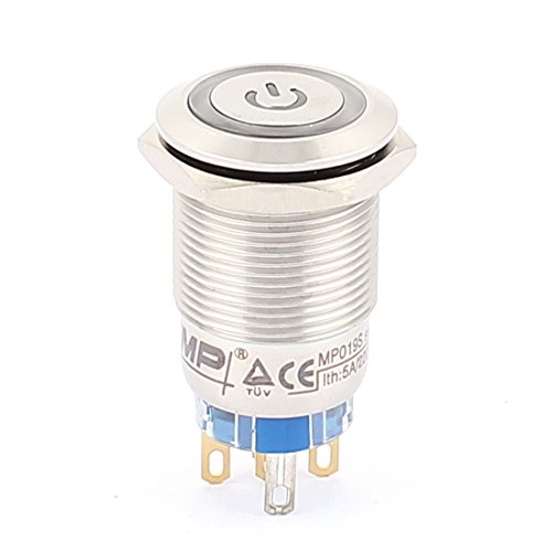 Aexit 12V 19mm Wall Switches Dia White LED Lamp Momentary Metal Power Switches Pushbutton Switch