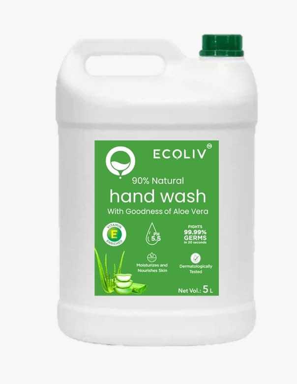 Liquid Handwash Refill 5 Litre | pH 5.5 Aloe Vera Hand Wash|Plant based Natural handwash liquid|Mild on skin with Germ Protection