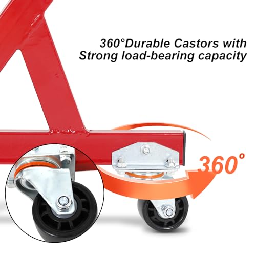 Image of Metal Engine Stand for LS Series V8 Engines - Heavy Duty Steel Cradle (2 PCS), Rolling Storage Stand with Swivel Casters, Engine & Transmission Storage Support, Red
