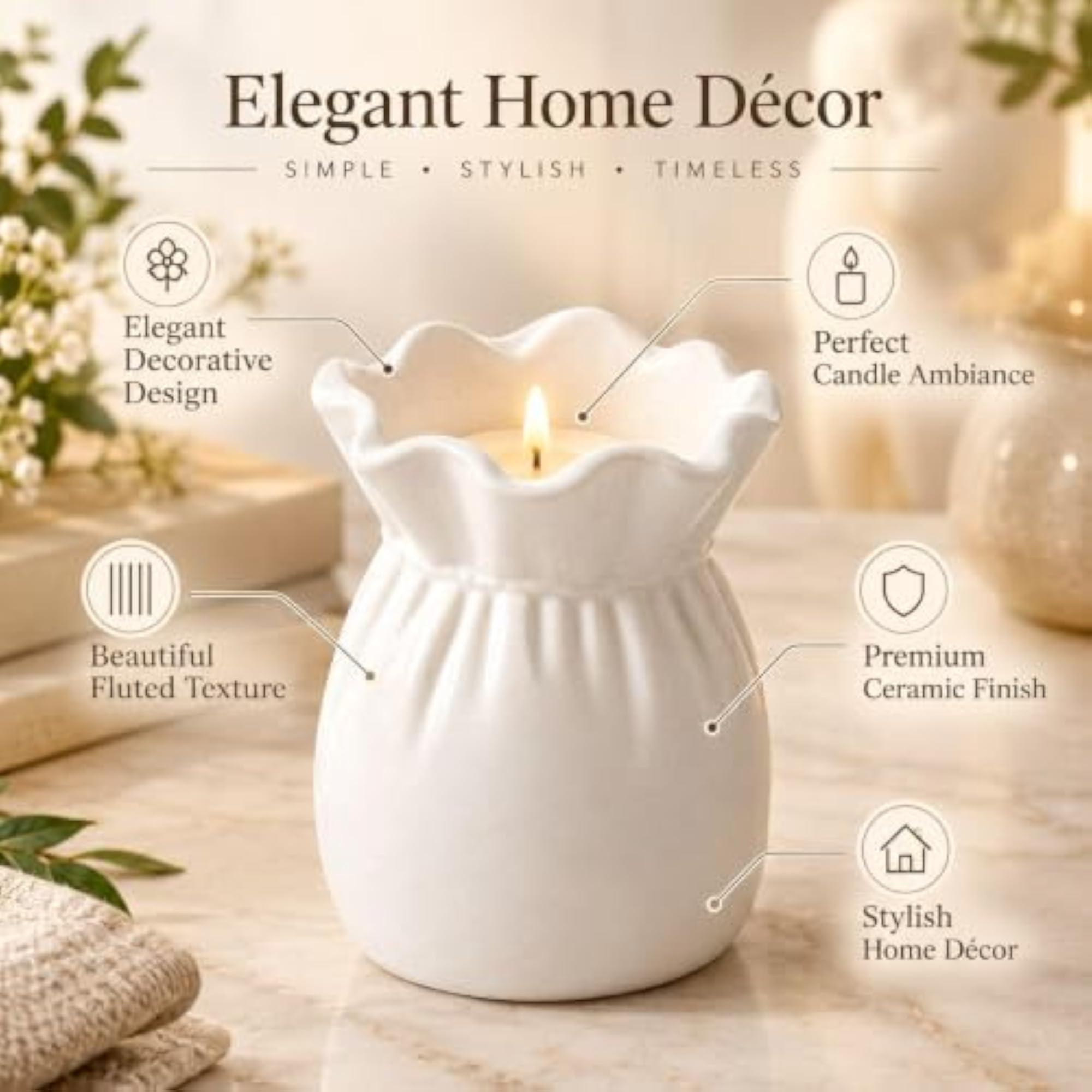 Ceramic Ruffled Candle/Candle Holder, Elegant Home Decor