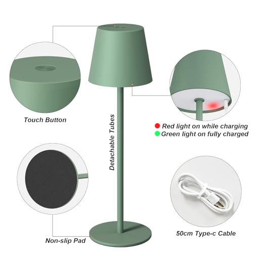 Image of Kakanuo Cordless Table Lamp Rechargeable Green - KK 2 Pack 5000mAH Battery Operated Lamp for Dining Table, 3 Color Stepless Dimming Wireless Lamp for Counter, Outdoor Patio, Touch Control