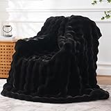 BENVWE Faux Fur Throw Blanket for Couch - Thickened Fluffy Soft Bubble Blanket for Living Room Home Decor - Fathers Day Birthday Gifts for Women Men, Black, 50" x 60",1300GSM