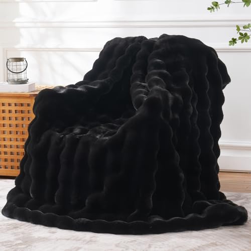 BENVWE Manta de Piel Sintética para Sofá - Manta Gruesa, Esponjosa y Suave de 50" x 60", 1300GSM, Negra miniatura 1