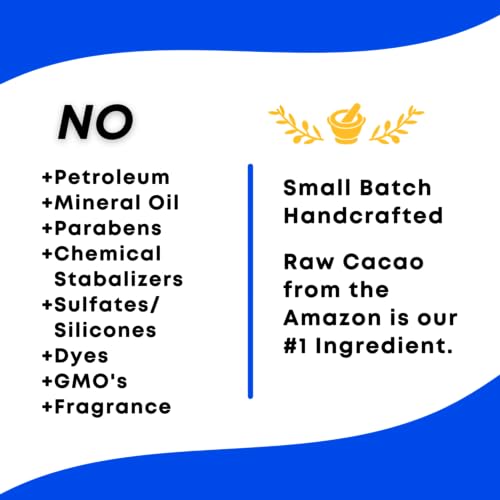 Lip Balm - Raw Cacao - Therapeutic Lip Care 24 Hour Protection - Organic, Fair Trade, Raw - Unprocessed Peruvian Cacao #1 Ingredient #TOP5