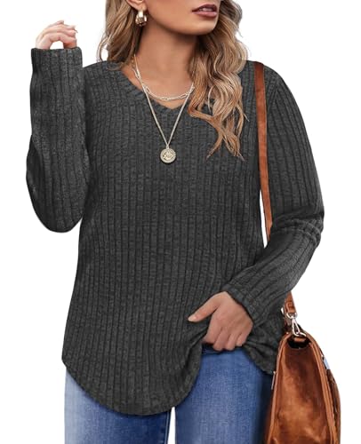 Image of RITERA Plus Size Tops for Women Long Sleeve V /Cowl Neck Lightweight Sweatshirts Pullover Tunics Sweaters Fall Winter XL-5XL
