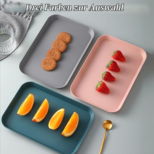 3 Stück Serviertablett Kunststoff, 3 Farben Servierplatte Rechteckig – Bild 5