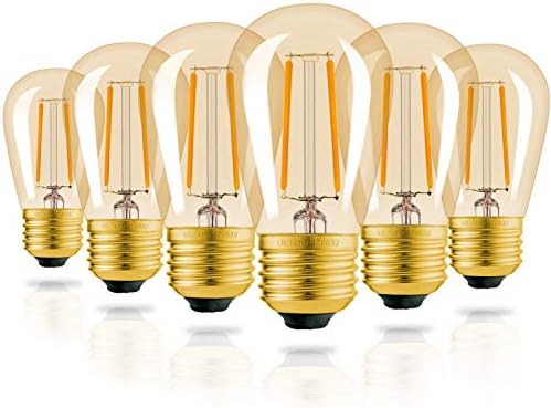 Hizashi S14 String Light Bulbs, Amber 2200K, 25 Watt Shatterproof S14 Replacement Light Bulbs, E26 Base Edison Bulbs for Outdoor String Lights, Waterproof Dimmable 2W LED Bulbs, UL Listed, 6 Pack