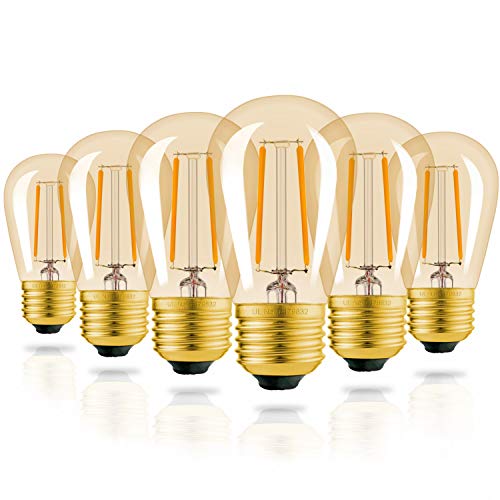 Hizashi S14 Replacement Light Bulbs, 2W=25 Watt Outdoor Edison Bulbs Dimmable E26 Base, Amber 2200K S14 LED Bulbs, Outdoor String Lights Bulbs Replace