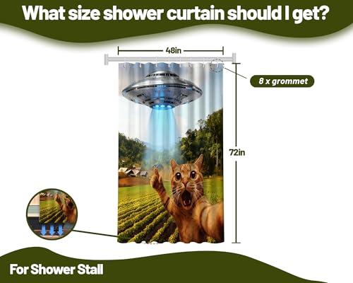 Image of Small Stall Shower Curtain Rv Funny Cat UFO, 48 x 72 Inchs
