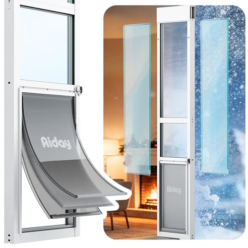 Extreme Weather Sliding Glass Dog Door, Double Pane Glass & 3-Flap Insulation for Winter, Fits 90 9/16